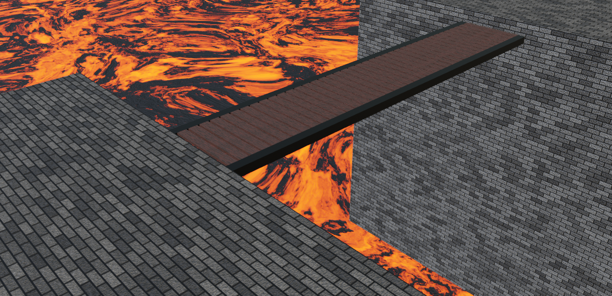 Image of the completed bridge scene. Though in material view there really isn't much light. If rendered in cycles as the only object that emits light is the lava below. This is why I had to use point lights otherwise the characters would be completely in the dark.