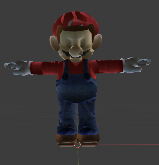 Mario in Material View from the back of the model. As you can see now the moustache comes into view and his hair has disappeared. Since this issue was not affected during render (Cycles at least), I could have animated but I didn't want to deal with issues down the line.