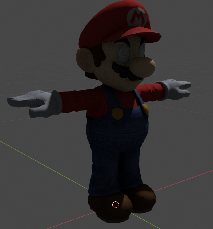 Mario being rendered in Blender's Cycles engine. Does have raytrace light and the materials look fine and are affected by light properly.