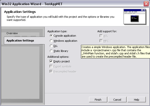 Win32 Application Wizard, Done