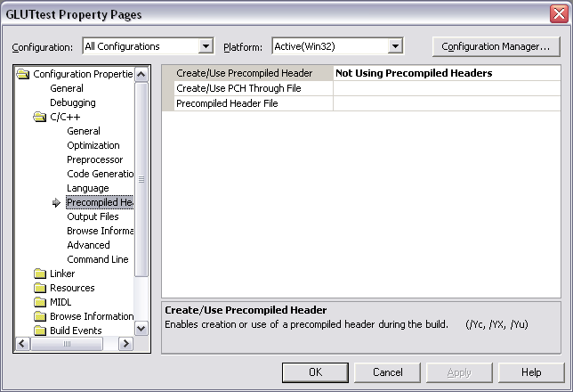 Disable Precompiled Headers