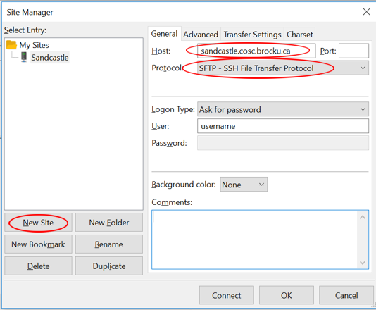 FileZilla Site Manager